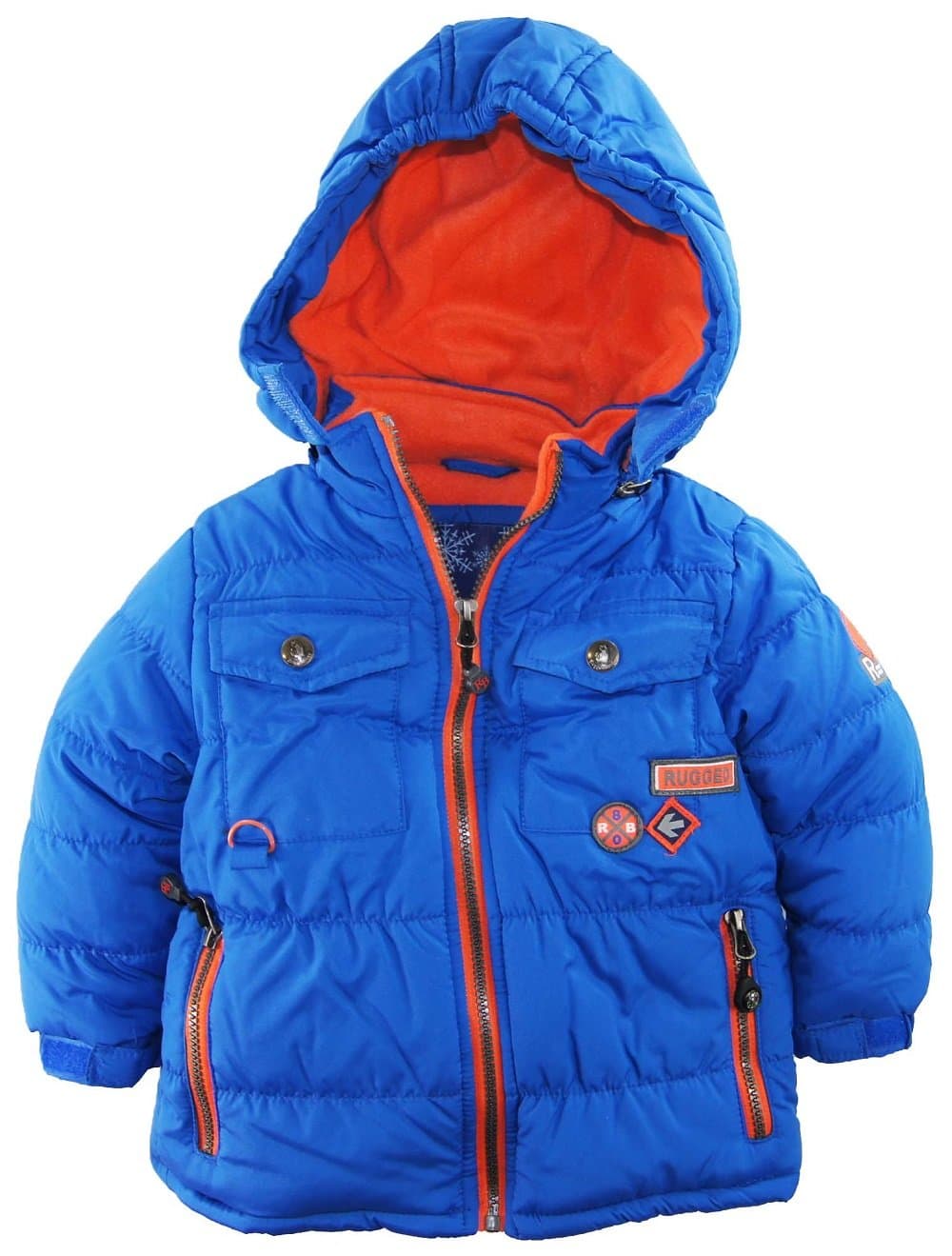 Rugged Bear Little Boys Solid Snow Puffer Hooded Winter Jacket, Orange, 3T