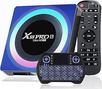 Android TV Box 2025, Android 13.0 TV Box 4GB 64GB RK3528 Quad-core Support 4K 6K 8K WiFi 6 2.4/5.8G Dual-WiFi BT5.0 Ethernet 3D X88PRO 13 Smart Box for TV with Mini Wireless Keyboard