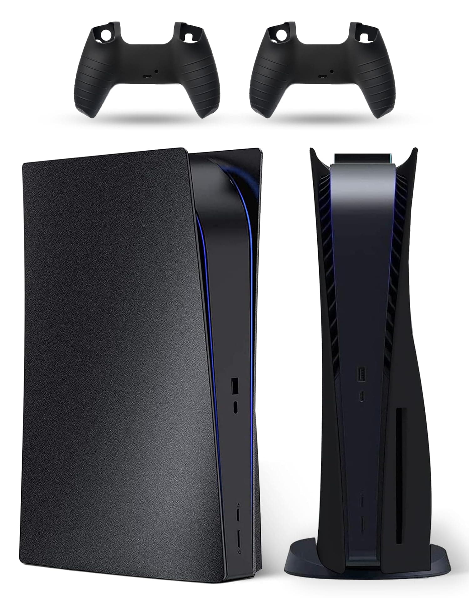 PEYANZ ＰS5 Console Cover, ABS Shell, Replacement Faceplate, Anti-Scratch Dustproof, with Extra 2pcs Free Controller Stickers (Disc Edition, Black)