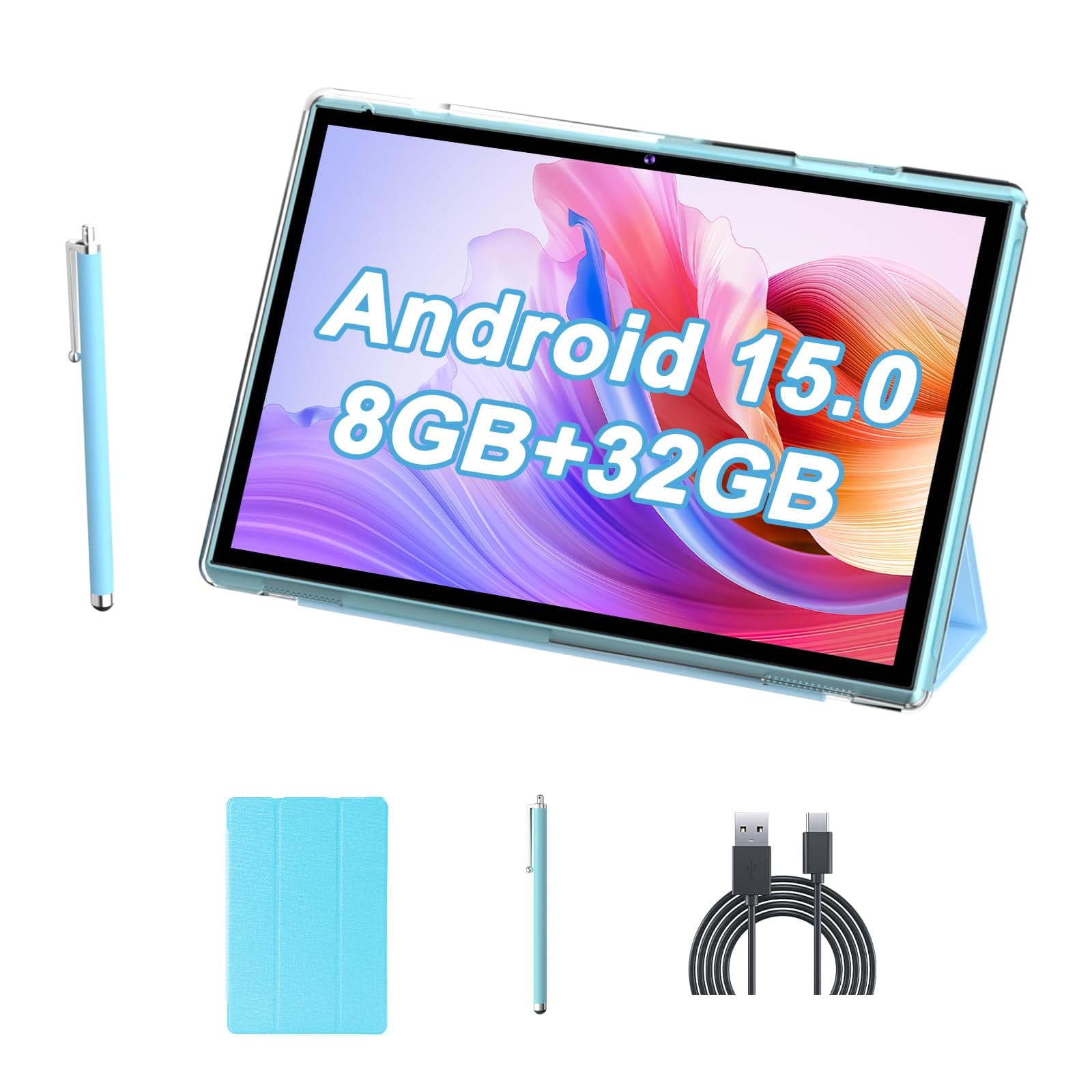 10 Inch Tablet With Case Stylus, Android 15 Tablets 8GB RAM 32GB ROM Support下1024GB Expand, Tableta 2MP+ 8MP Camera WiFi-6 10.1 IN Tablet, IPS 10" HD Display 6000mAh Long Battery Life Tabletas.