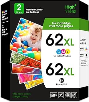 JANMORE 62XL Ink Cartridges High Yield Replacement for HP Ink 62xl Black and Color Combo Pack Work with HP Envy 5540 5549 5640 5660 7640 7645 OfficeJet Mobile 250 200 OfficeJet 5740 5741 Printer