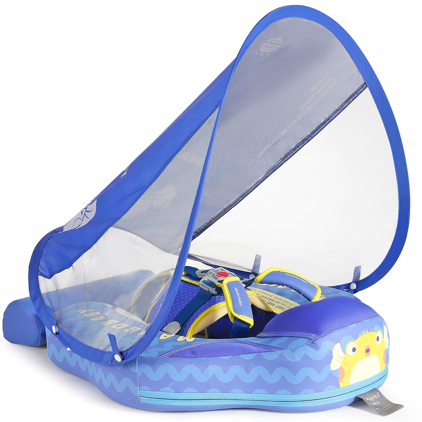 Mambobaby Float with Canopy Size Improved Non Inflatable Infant Baby Pool Float Smart Mambo Float Swim Trainer Add Tail Swim Float Mambo Float Solid Air Free Water Waist Swimming Ring