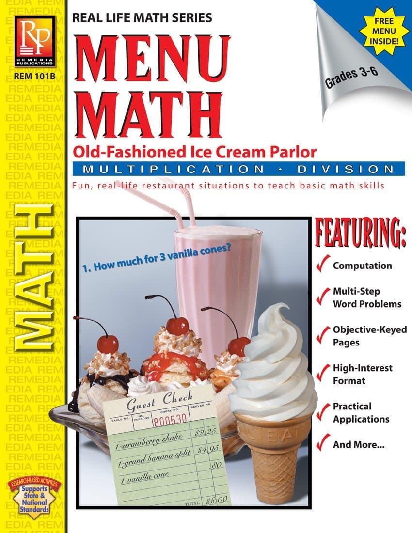 REMEDIA PUBLICATIONS REM101B MENU MATH ICE CREAM PARLOR BK-2MULT I