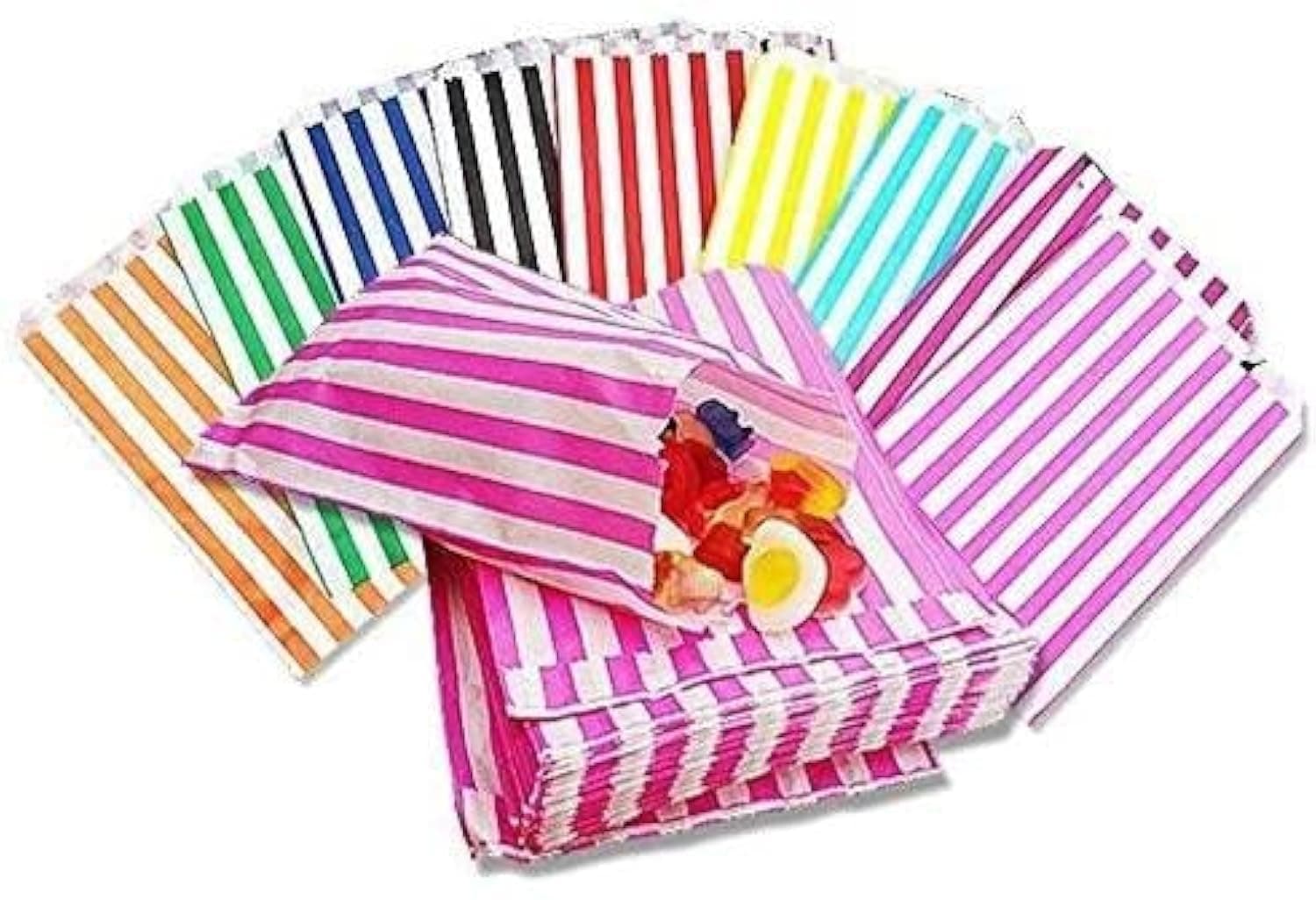 5" x 7" Mixed Assorted Colours Candy Striped Sweet Paper Bags | Pack of 50 | Wedding Buffet Favour Cake Gift Pick n Mix Shop
