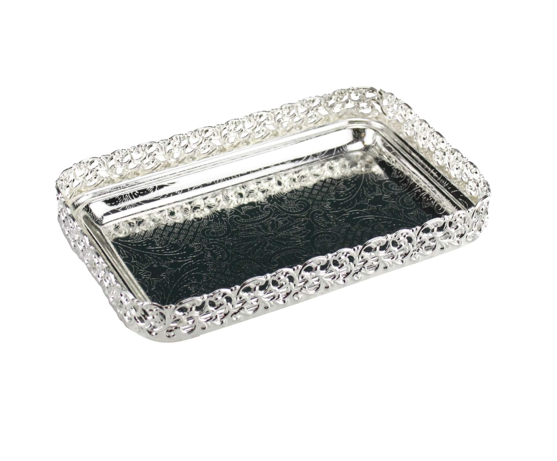 Silver Serving Tray Rectangle Decorative Mirror Polished Paandan Centrepiece for Tealight Candles, Fruit, Snacks, Drinks Display Plate (Silver)