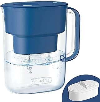 Lucid 10-Cup NSF Certified Water Filter Pitcher, Long-Lasting (200 gallons), 5X Times Lifetime Filtration Jug, Reduces Lead, Fluoride, Chlorine and More, BPA Free, Classic Blue