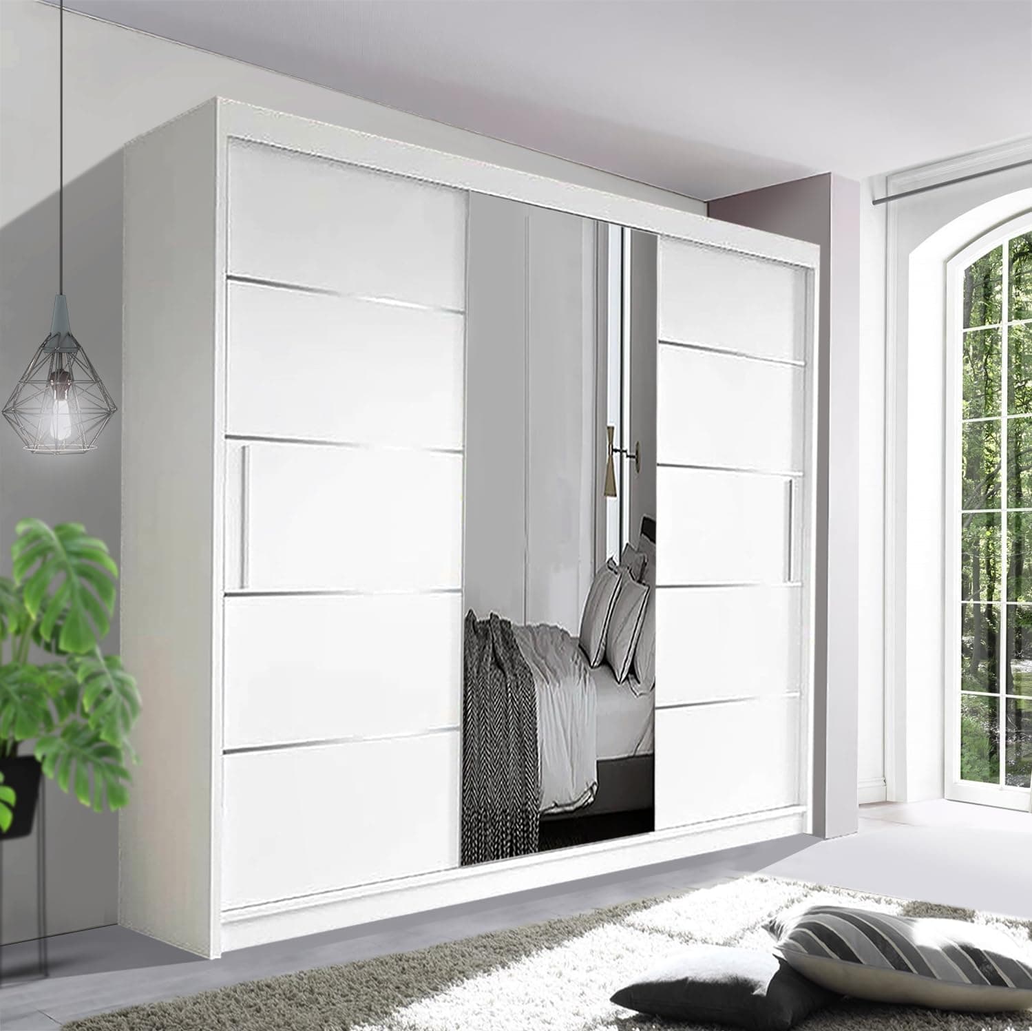 Track-D Modern Bedroom Sliding Wardrobe - Ample Storage Space and Sleek Design comes in White/Grey/Black/Oak and Width 150cm/180cm/203cm/250cm (White, 250cm)