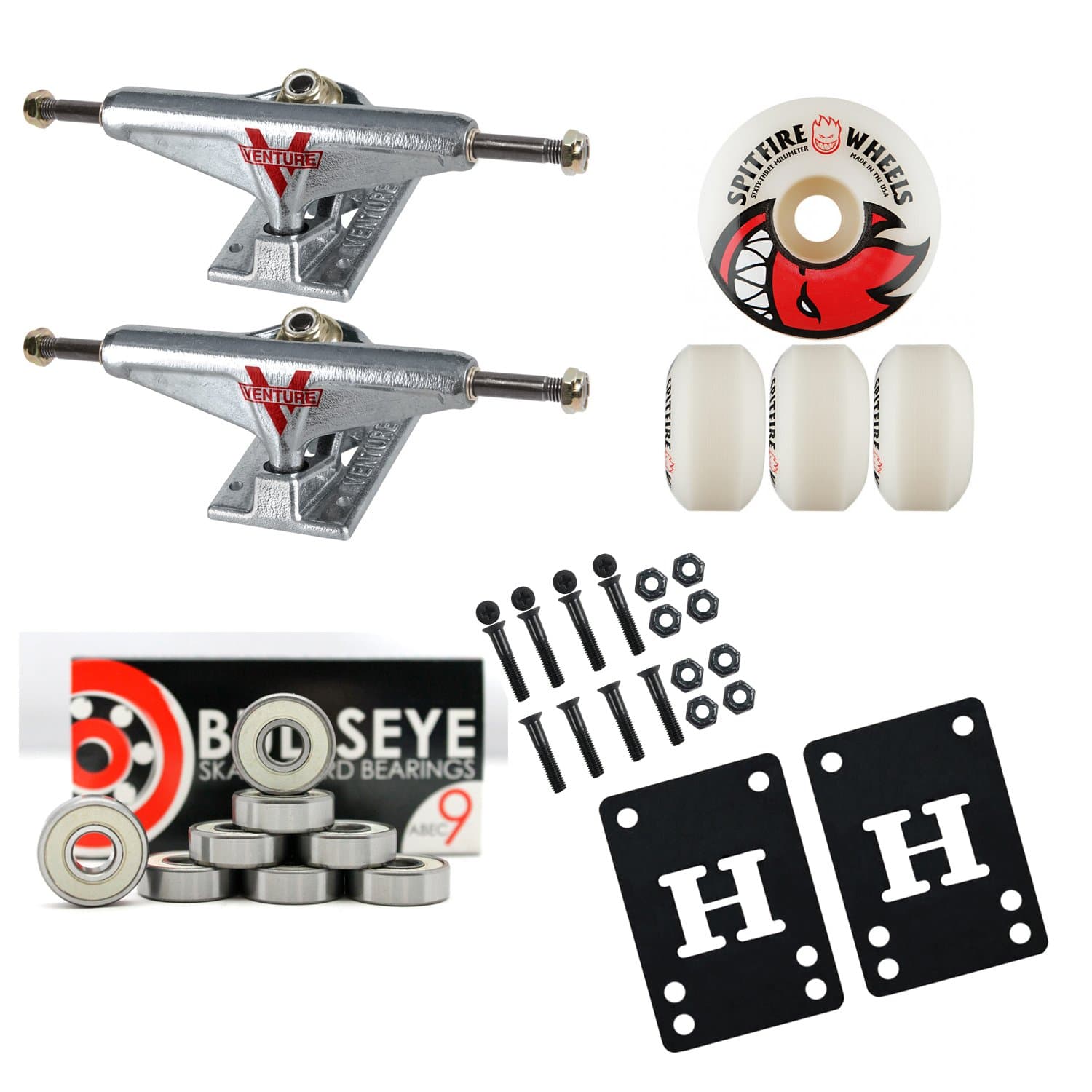 VENTURE Skateboard TRUCKS 52mm SPITFIRE Wheels PACKAGE