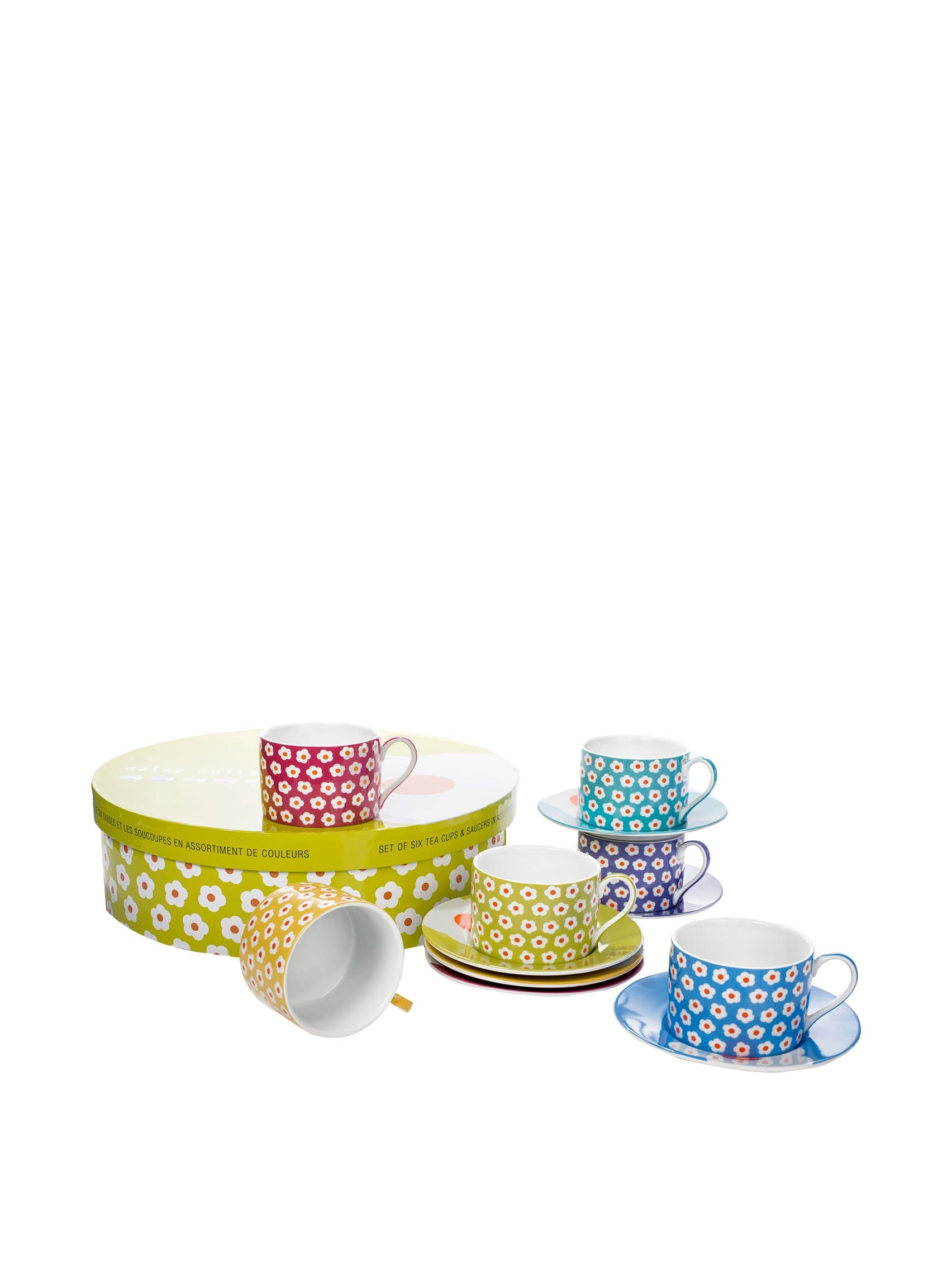 Classic Coffee & Tea by YEDI Daisy Gift Set of 6 Teacups & Saucers
