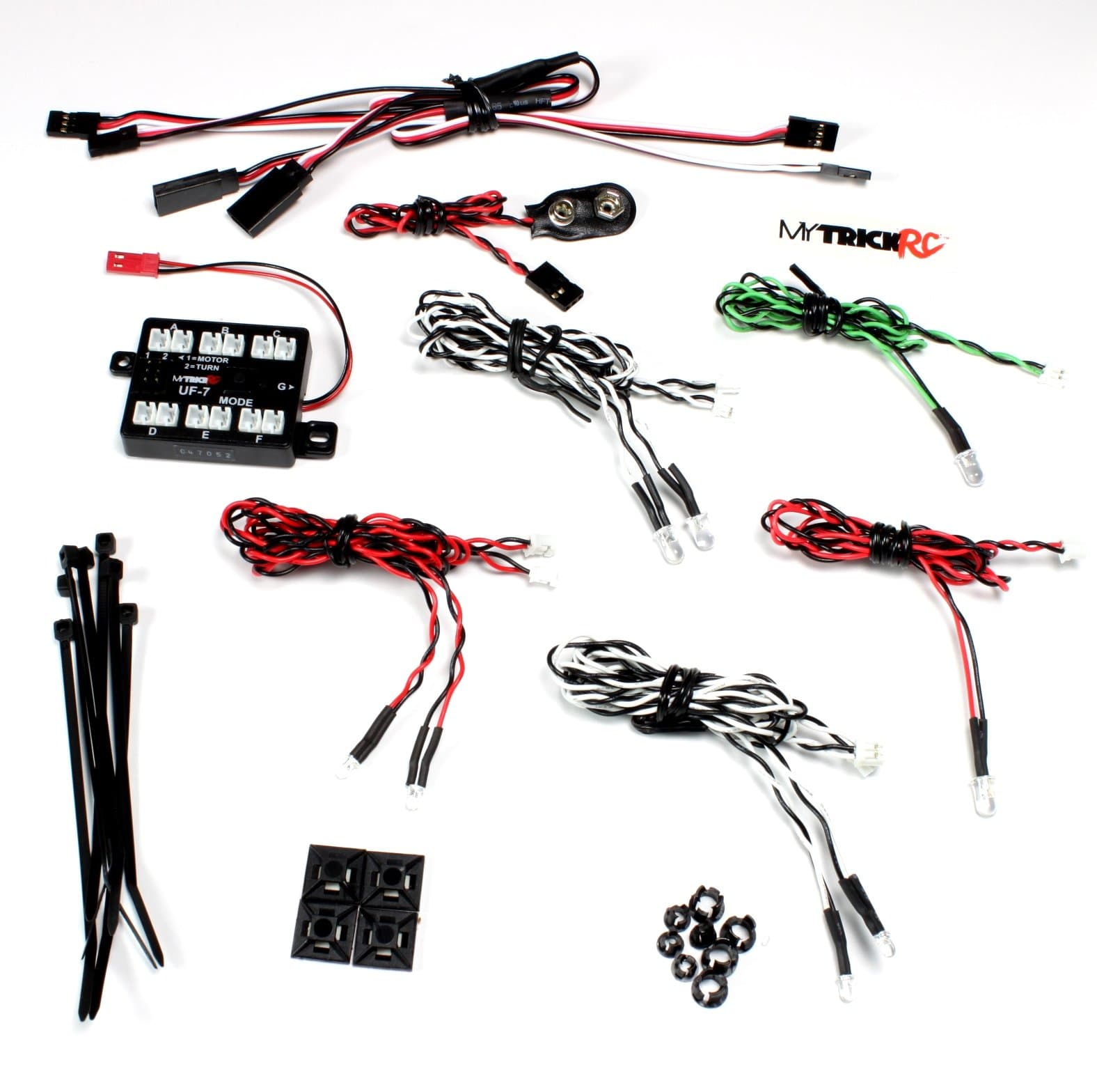 Genuine MyTrickRC - MYK-AC1 Small RC Airplane Light System Includes Multi-Function Controller and 8 LEDs - 2 Landing Lights, 1 Green Nav, 1 Red Nav, 2 Fuselage Strobes, 2 Wing Strobes