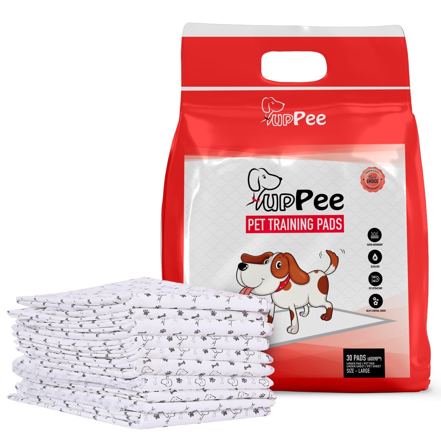 PUPPEE Training Pads With Super Absorbent | Waterproof | 4 Layered Leak Proof | POOP Training Pads | Potty Pads | Pet & Puppy Peeing Toilet Trainer | Non Slippery | Dog & Cat Toilet Trainer Mat - Size : 60X90CM ( EXTRA LARGE SIZE )- 30 COUNT