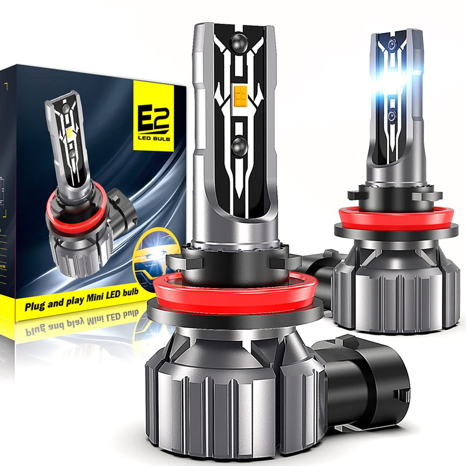 ConBlom H8 H9 H11 LED Headlight Bulbs Canbus Error Free, 12V 70W 12000Lumens 6000K Xenon White H11 LED Auto Car Headlight Conversion Kit, 360 Degree Adjustable Beam Lamps, IP65 Waterproof, Pack of 2