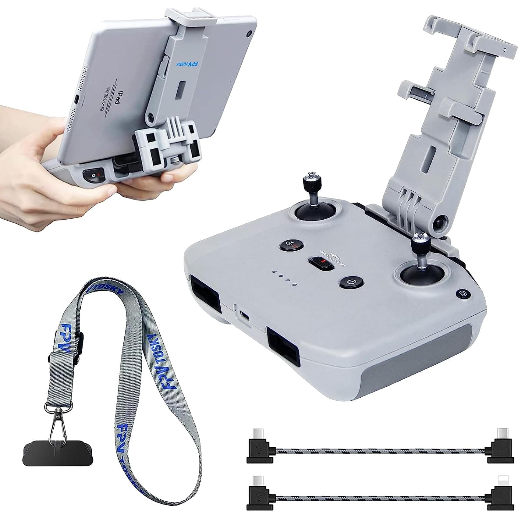 No Disassembly Tablet Holder for DJI Flip/Neo 2/Mini 2 SE/4K/ Air 3S/Mavic 3/Mini 5 Pro, 7-12 Inch Foldable iPad Mount Holder Pack of Lanyard and 2 Data Cables, DJI RC-N1/N2/N3 Accessories