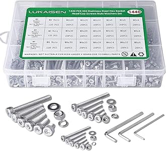 1440 PCS Nuts and Bolts Assortment, 304 Stainless Steel Hex Socket Head Cap Screws Bolts and Nuts Kit - M2 M3 M4 Machine Screws with 3 Wrench for Home Repairs, DIY, and Professional Use