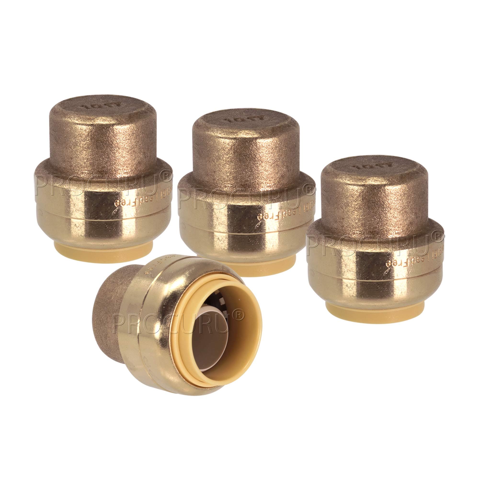 PROCURU4-Pack 1-1/4 Inch PushFit End Cap, Push-to-Connect Brass Plumbing Fitting for Copper, PEX, CPVC, PE-RT Pipe, Certified Safe (1.25", 4-Pack)