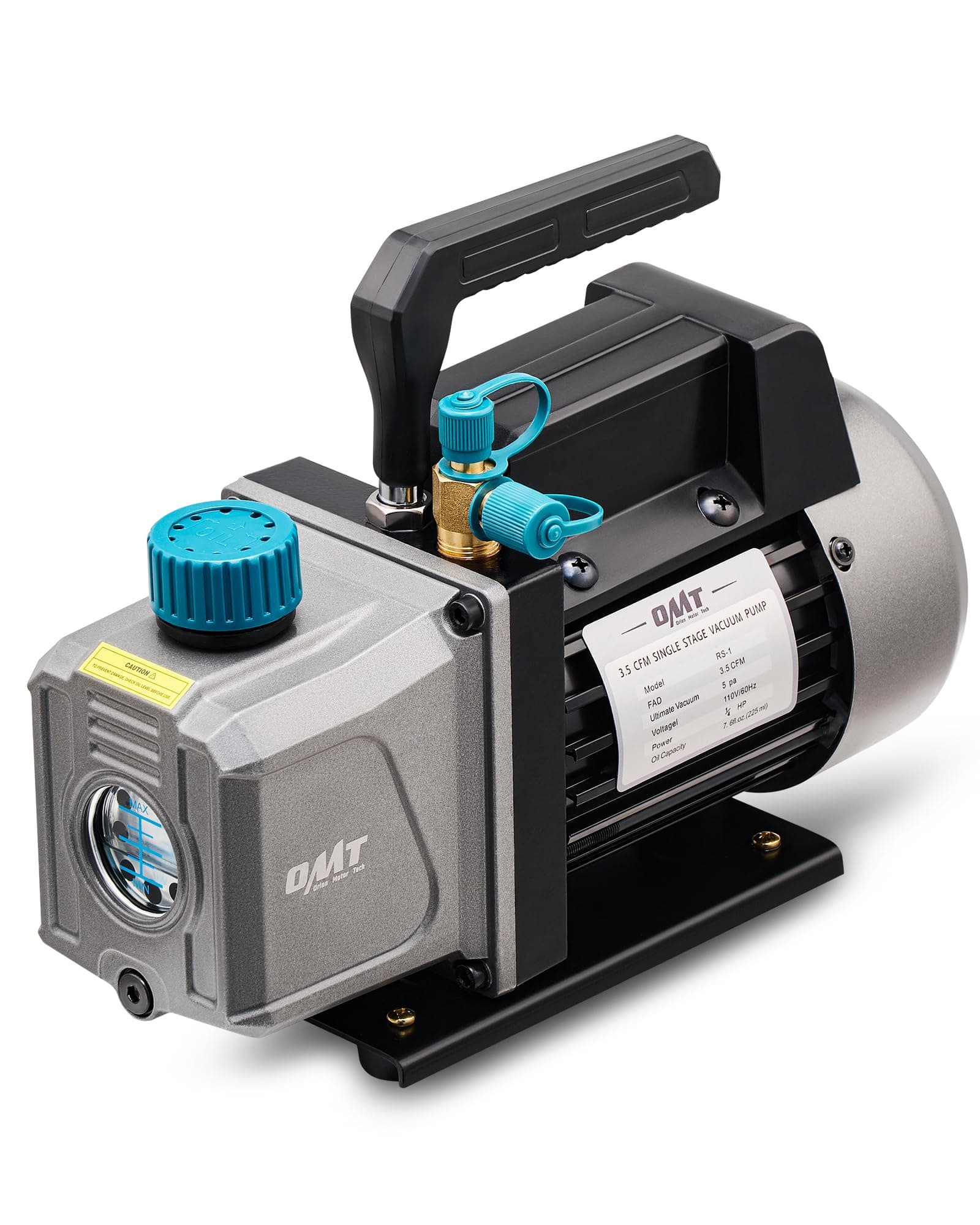 Orion Motor Tech Vacuum Pump, 3.5 cfm 1/4 hp HVAC Single Stage Vacuum Pump for R12 R22 R134a R410a R502, Auto AC Vacuum Pump Kit for Automotive Air Conditioner Resin Degassing & More, Oil Included