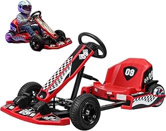 Go Kart Cart Go Carts 36V Electric Go Karts for Kids, 16 MPH Drift Kart with 350W Motor, Drift/Sport Mode, Length Adjustment Sturdy Plastic Frame, 187LBS Capacity Red US
