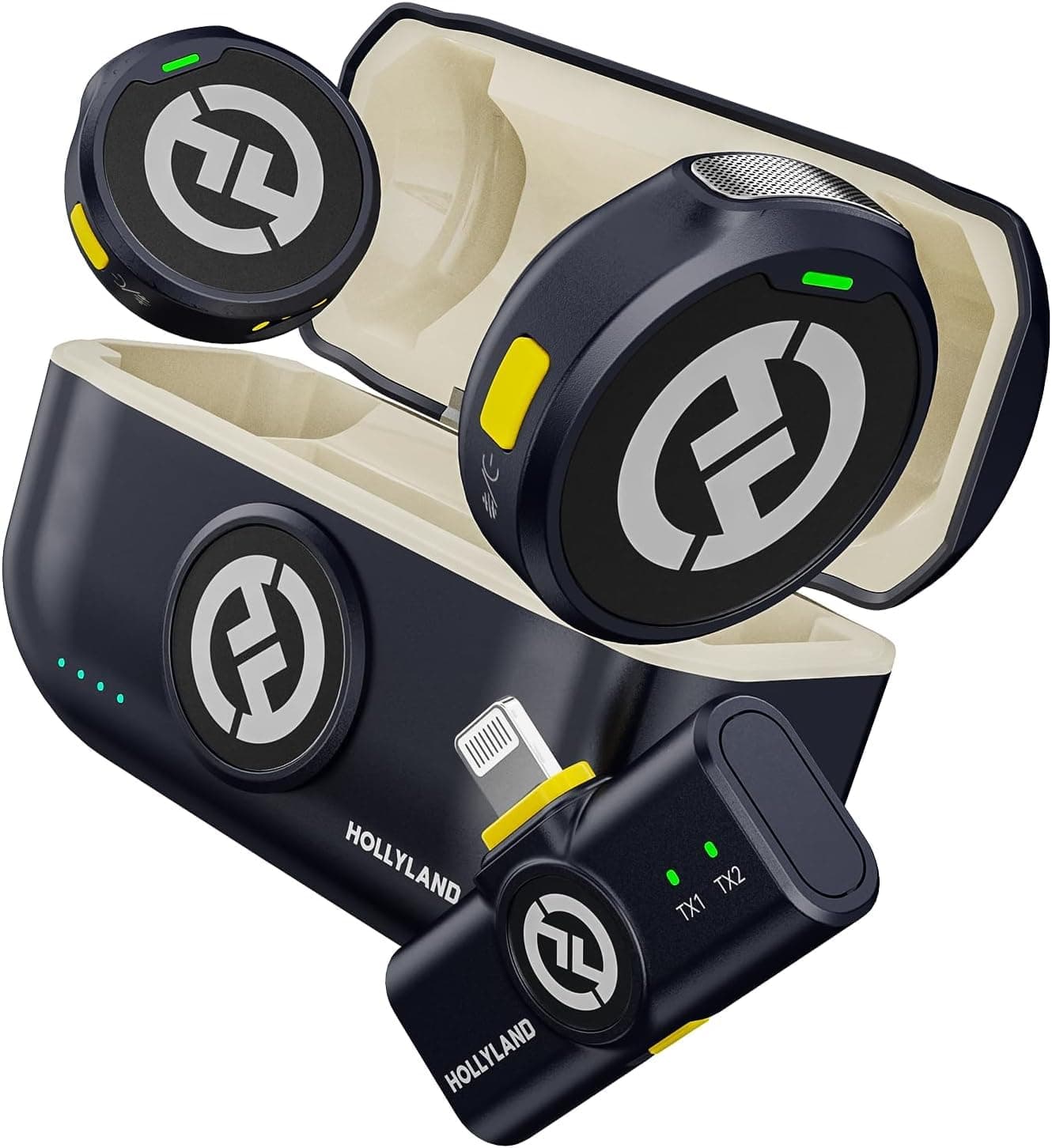 Hollyland Lark M2 Wireless Lavalier Microphone, 1000ft LOS Range, Hi-Fi Audio, Noise Cancellation, for Livestreaming Vlogging (Black, for Lightning (2TX+1RX))