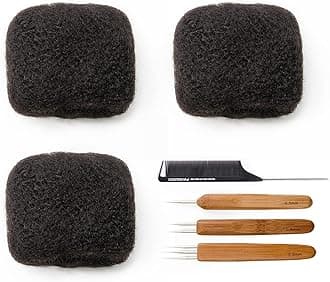 Tight Afro Kinky Bulk 100% Human Hair for Dreadlock Extensions, Locs Repair, Twists and Braids - 3 Bundles/Package (16 Inch, Natural Black)