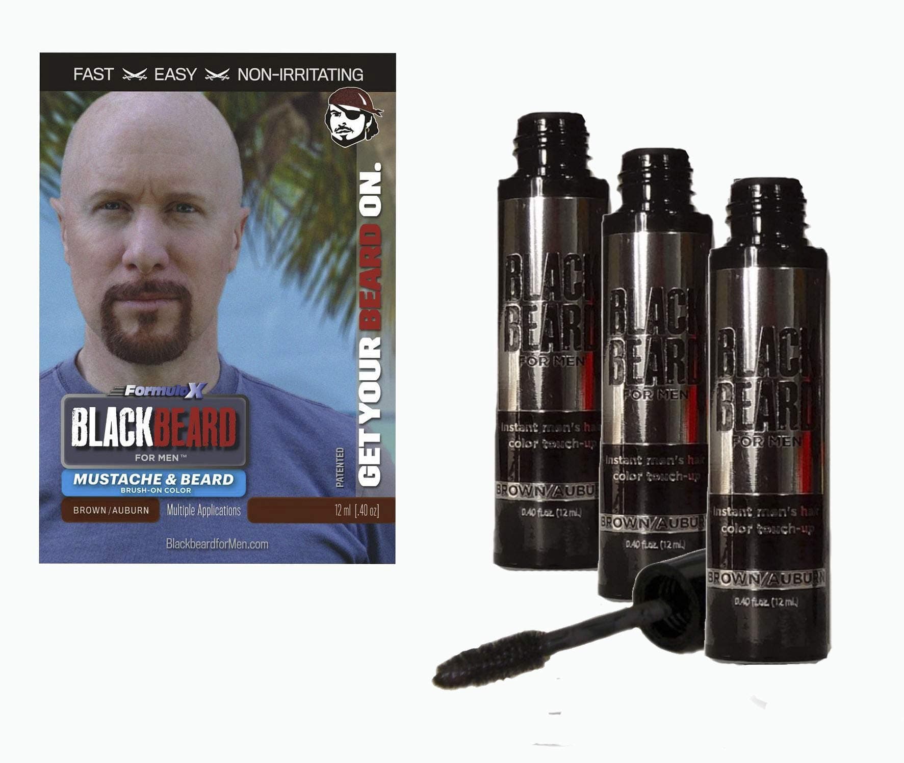 Blackbeard for Men - temporary brush on colour 12ml (0.40oz) Brown/Auburn (Auburn/Brown X3)