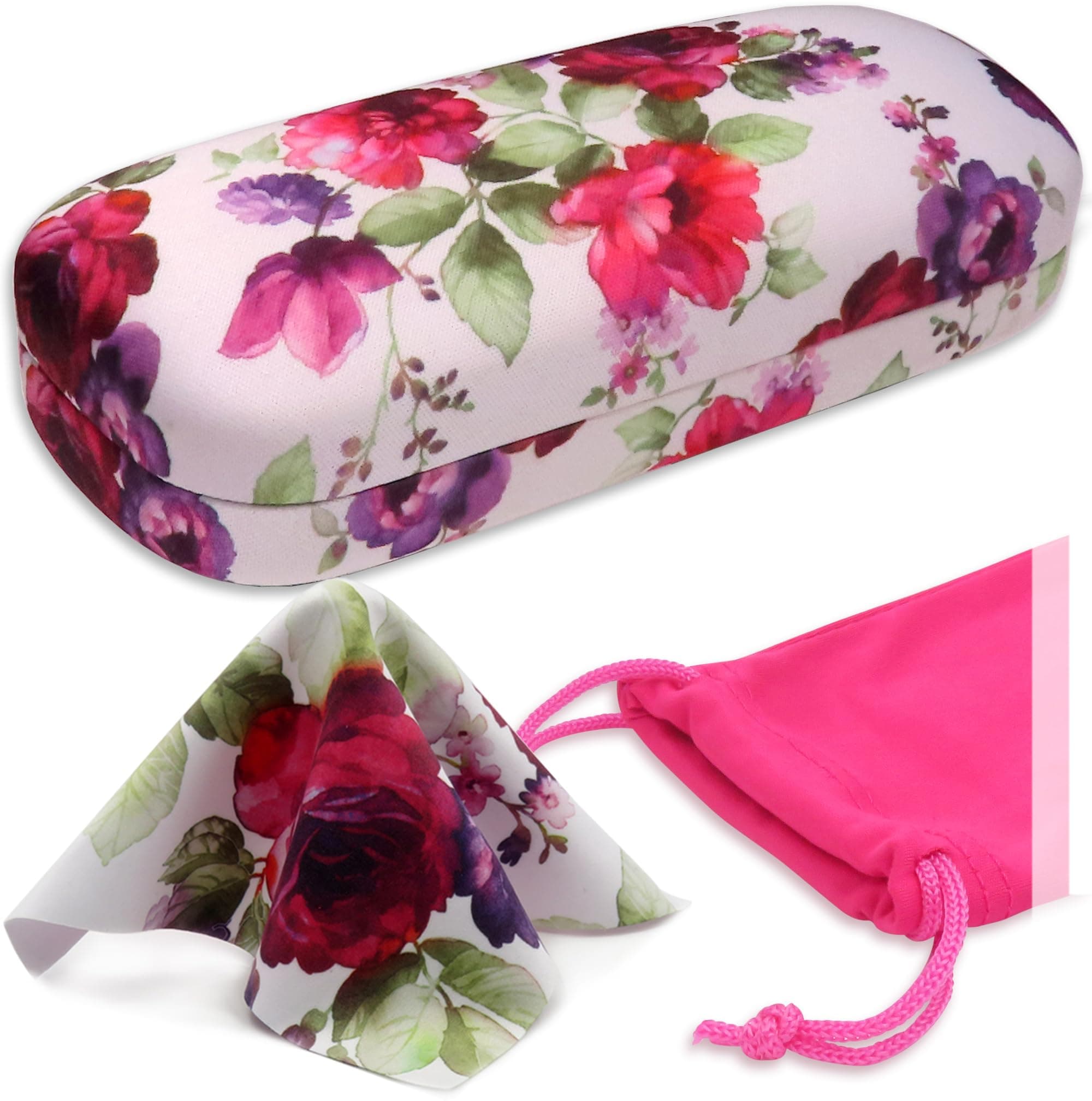 Women's Hard Eyeglass Case | Protective Hard Shell Glasses Case with Pouch and Cloth