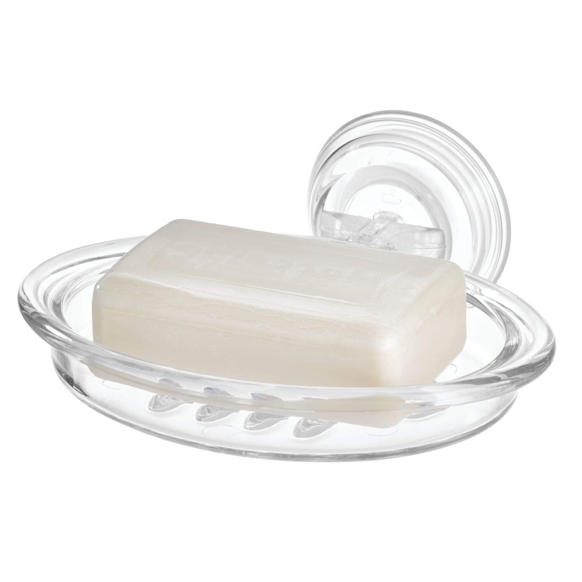 iDesign Power Lock Suctions Soap Dish Holder for Shower, Made of Durable Plastic with two Strong Suction Cups, Clear