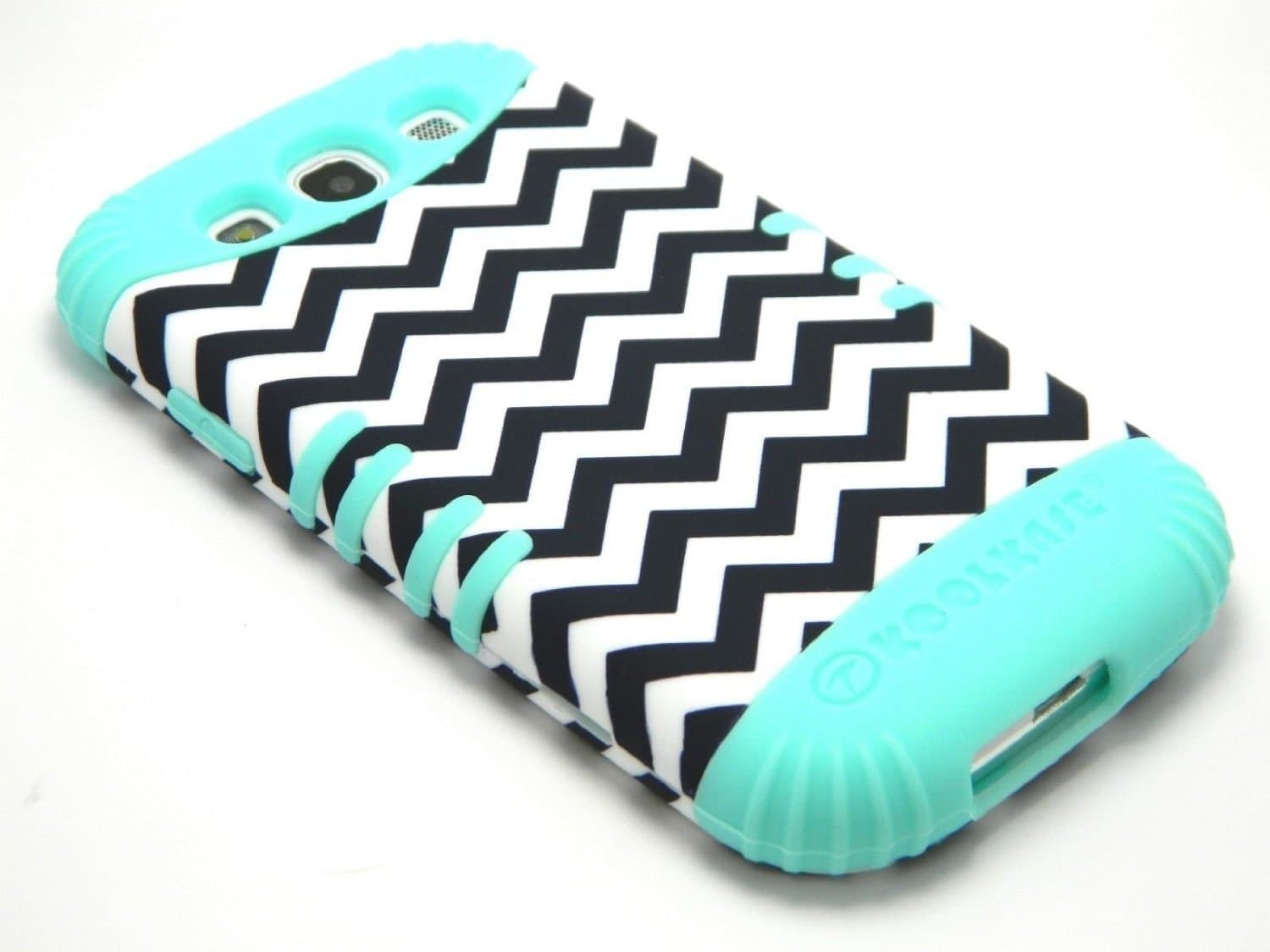 Moonmini Hybrid Impact Dual Layer Case Black White Chevron Mint Blue Skin Cover for Samsung Galaxy S3 S III I747