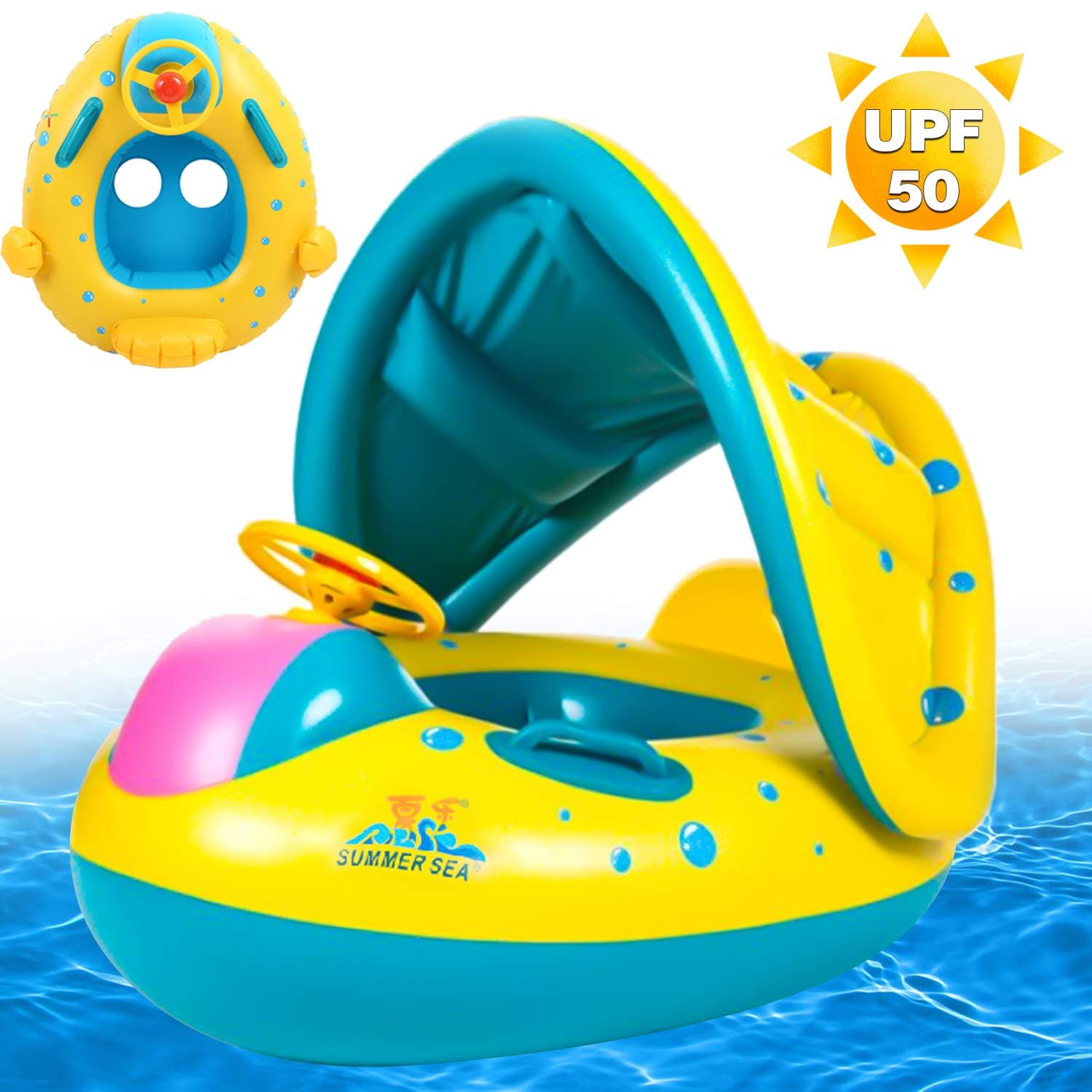 Baby Pool Float Swimming Float with Canopy Shade Inflatable Floatie Swim Ring for Infant Toddler Kids Aged 6-36 Months