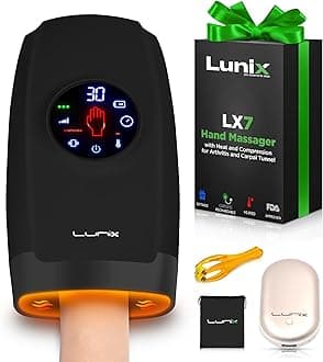 Lunix LX7 FSA Carpal Tunnel & Wrist Pain Relief Device, Heated Air Compression Hand Massager for Arthritis, Mothers Day Gifts for Women & Mom, Touchscreen, Charcoal Black