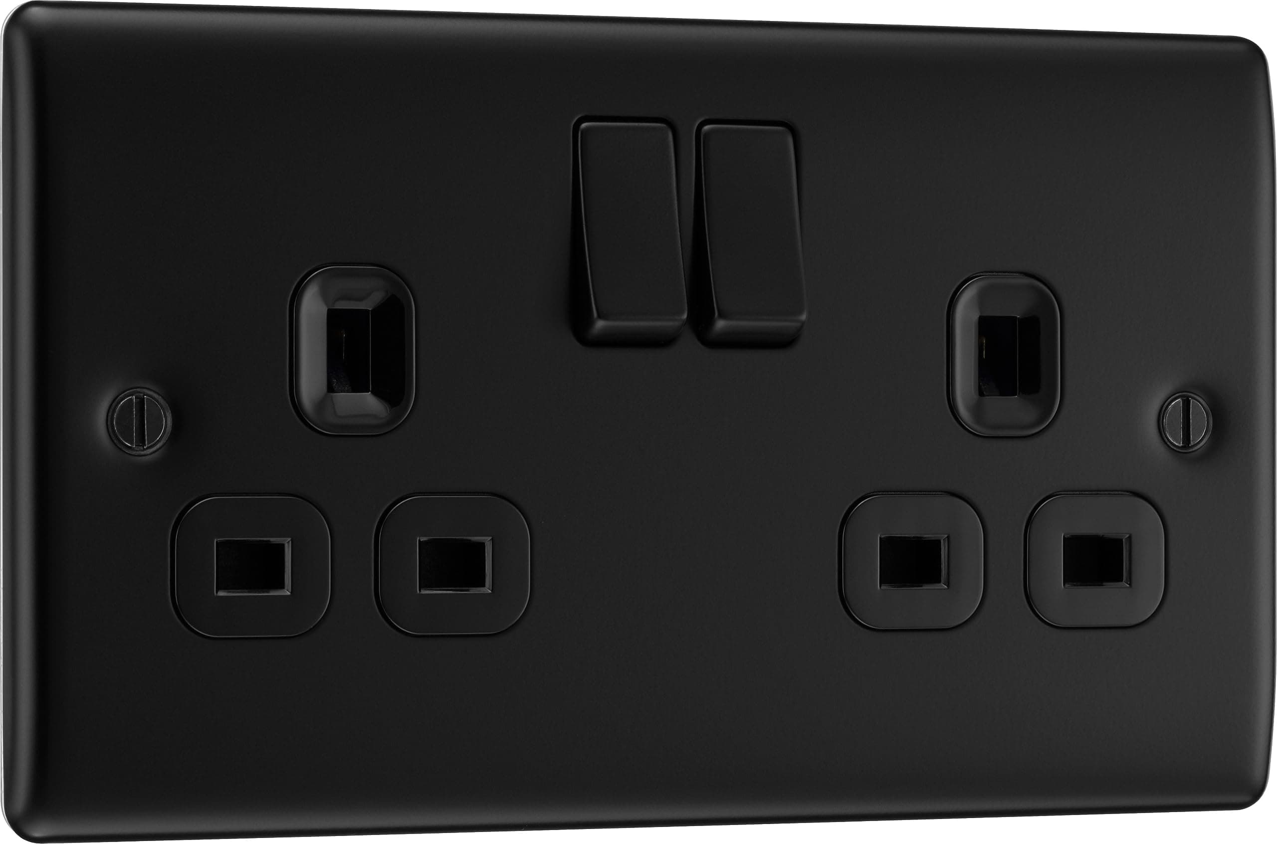 BG Electrical Double Switched Power Plug Wall Socket, Nexus Metal, Matt Black, 13A, NFB22B