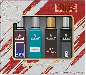 Al-Nuaim Elite4 EDP Gift Set of 4 For Men & Women (4 X 20ml) | Le Blanc London| Erba Pura | Red Vanilla| 8PM |Long Lasting Fragrance