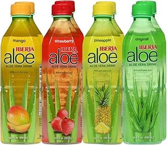 Iberia Aloe Vera Drink with Pure Aloe Pulp, Variety, (Pack of 8) 2 x Original, 2 x Mango, 2 x Pineapple, 2 x Strawberry
