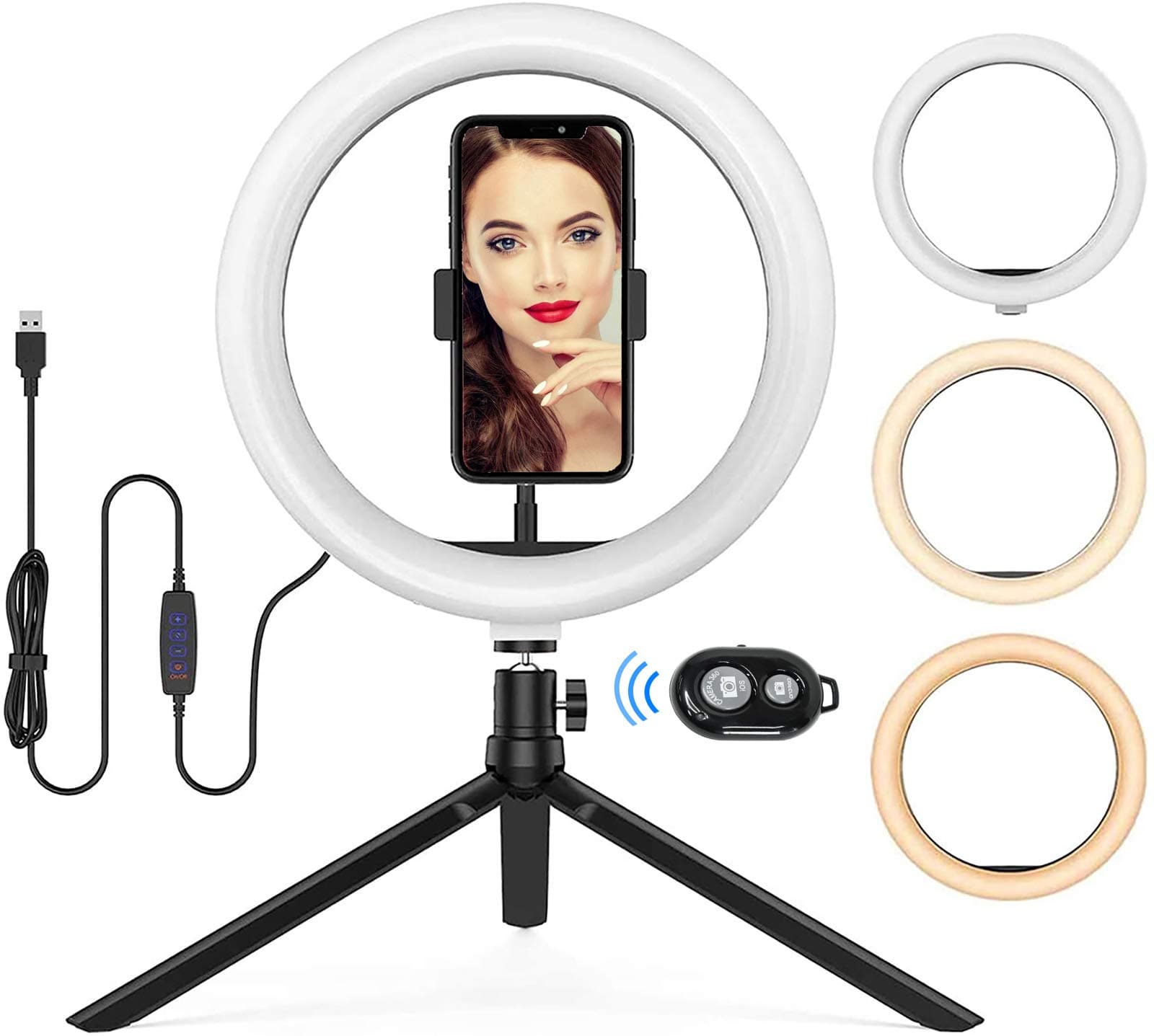 10”Selfie Ring Light with Desktop tripod & Cell Phone Holder for Live Stream, Makeup, LED Circle Light for Live Stream, Makeup, Recording Video, Photography