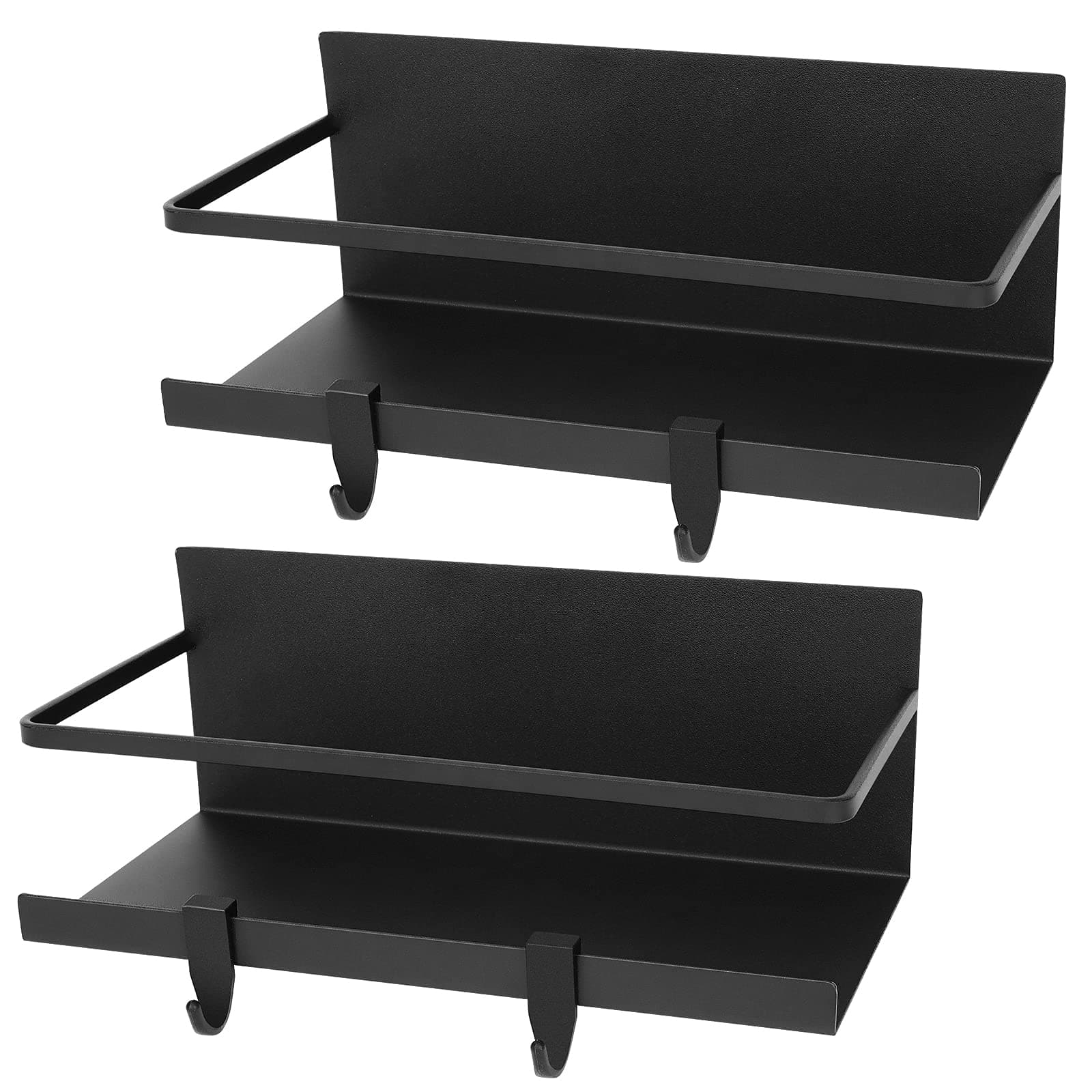Magnetic Spice Rack, 2 Pack Rack for Refrigerator, Strong Shelf with Removable Hooks, fridge organizer Holding Jars, Perfect Space Saving stove shelf, Black, (JMSR-001)