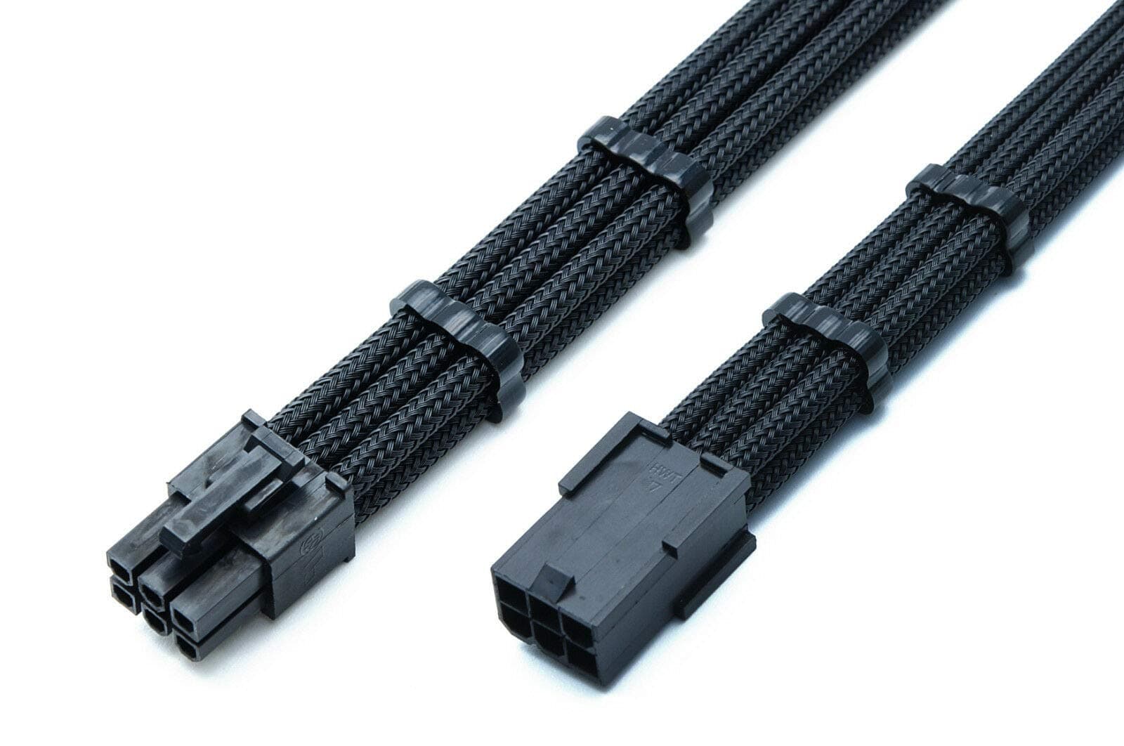 Shakmods 6 Pin PCIE GPU Graphics Card Sleeved Extension Cable 30cm + 2 Cable Combs (Full Black)