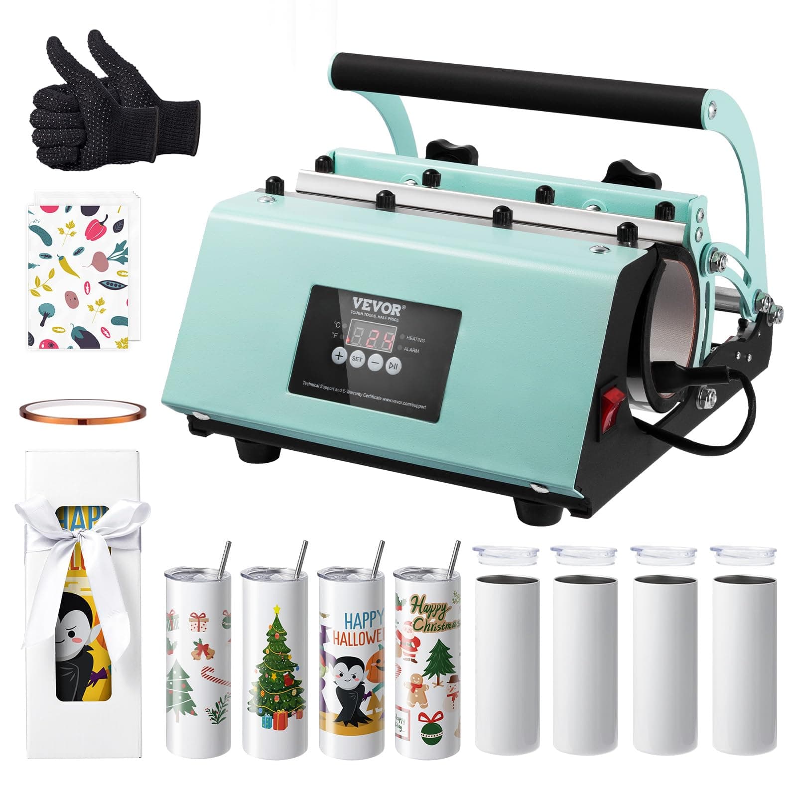 VEVOR Heat Press for Cups, 8 Cups Sublimable Blank 59cl Mug Printing Press, 32.5-89cl Capacity Sublimation Machine with Heat Transfer Paper, Gloves