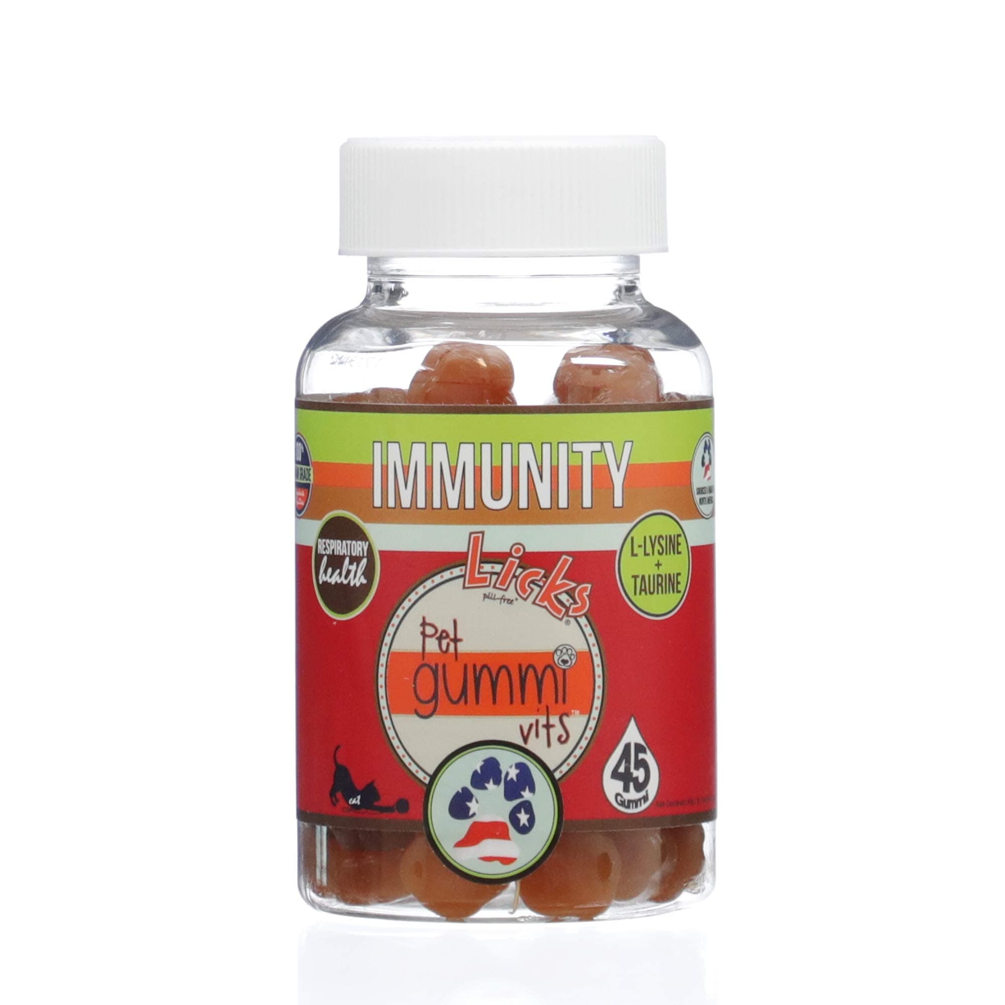 Licks - Cat Immune Support - L-Lysine HCI, Taurine, and Ascorbic Acid (Vitamin C) - Gummies - 45 Use