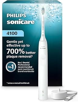 Philips Sonicare 4100 Series Electric Toothbrush - Sonic Toothbrush with Advanced Sonic Technology, Pressure Sensor, Two Intensity Settings, Smartimer & Quadpacer, White, Model HX3681/23