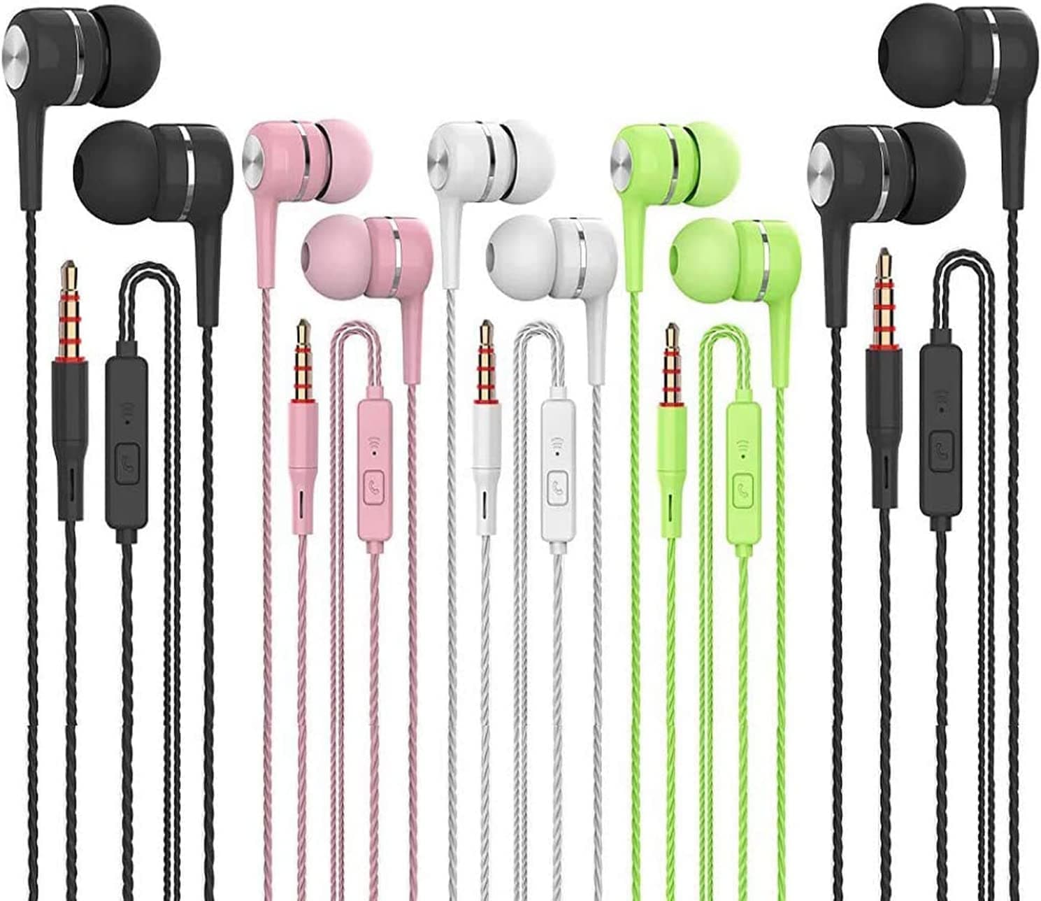 Headset 5 in 1 Set, Wired Earbuds with Microphone,Heavy bass Stereo Noise Blocking, Compatible with Android, Laptop, MP3 and Most 3.5 mm Ports