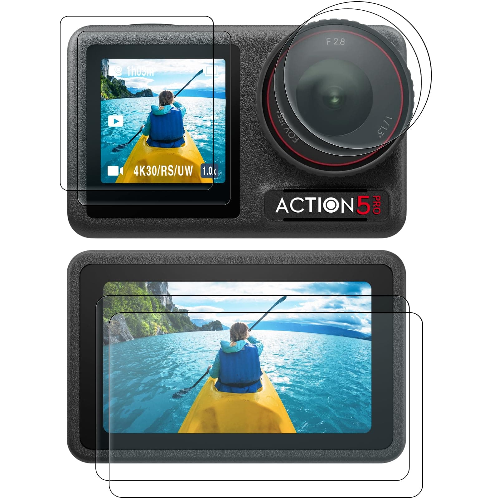 (2 Pack Screen Protector Film for DJI Osmo Action5 Pro, Tempered glass protective film for DJI Action 5 Pro Accessories, Ultra HD, 9H Hardness, Scratch Resistant
