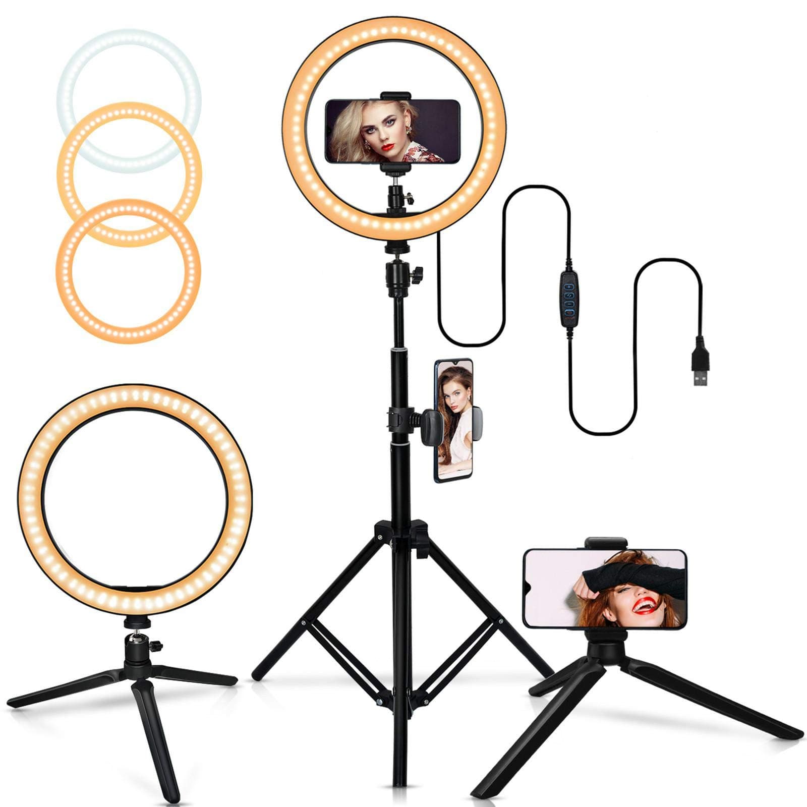 Belifu 10 Selfie Ring Light with Adjustable Tripod Stand, 3 Modes 10 Brightness Levels with 120 LED Bulbs 5500K, LED Ring Light with Phone Holder for Vlogs, Live Stream, Phone,YouTube,Self-Portrait Shooting, White, ZBD0001