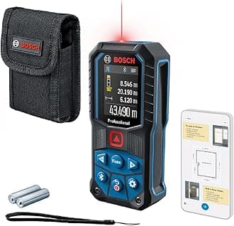 Bosch Professional Laser Measure GLM 50-27 C (Range: up to 50m, Robust, IP65, Data Transfer via Bluetooth, 2x AA Batteries, Hand Strap, Pouch)