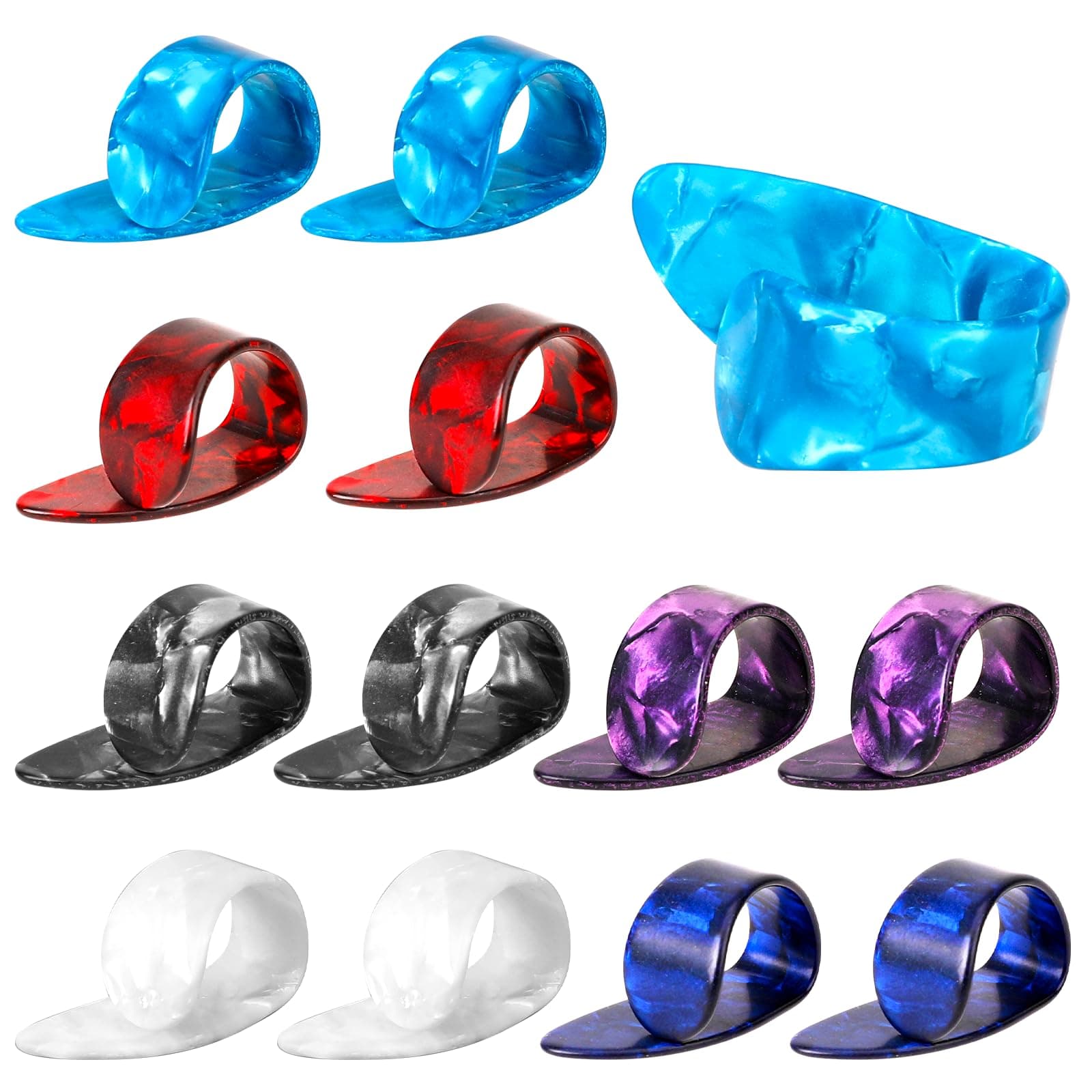 12pcs Thumb Picks Medium Finger Picks, 6 Colors Flat Thumbpicks Celluloid Guitar Thumb Picks for Acoustic Guitar, Guitar Finger Pick for Fingerstyle Acoustic Guitar Banjo or Ukulele Harp Bass