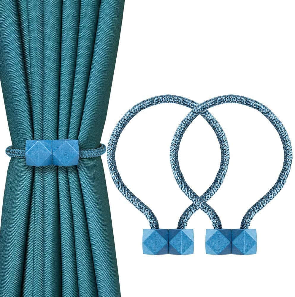 RAMCHAHexa Polyester and Magnet Curtain Tiebacks Drapery Holdbacks Binding Tie Band for Living Room Decoration, Medium, Blue (Pack of 4)