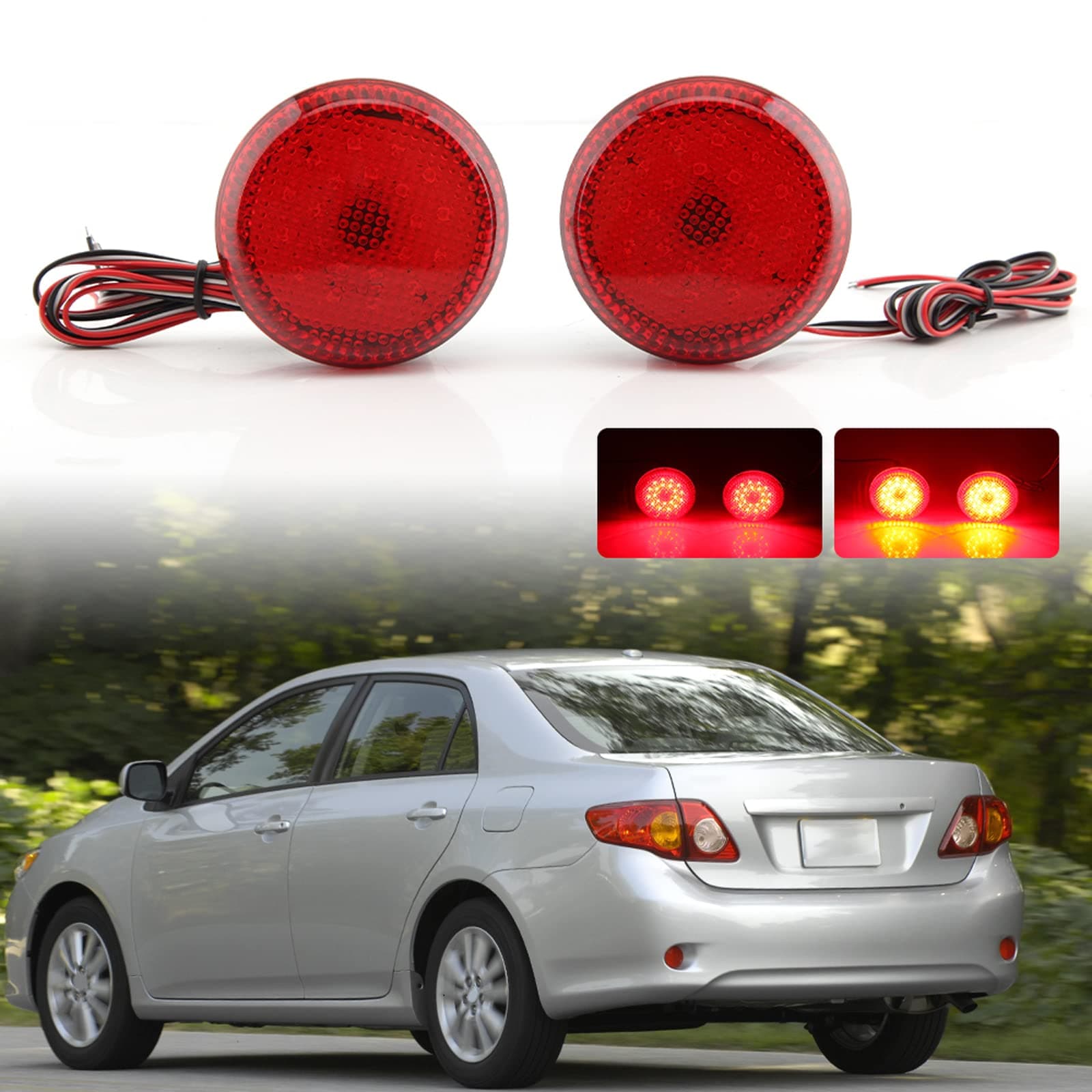 2 PCS 6.8 cm Car Tail Rear Bumper Reflector Lamp Round For Nissan/Qashqai/for Toyota Sienna/Corolla Scion Tail Brake Stop Light (Red)