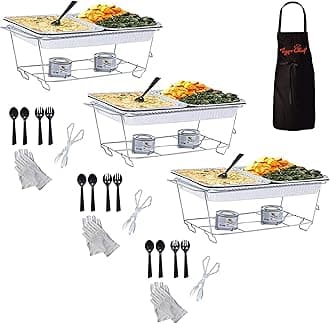 Tiger Chef Chafing Dish Buffet Set Disposable - Full Size Disposable Wire Chafer Stand Kit - Chafing Stands, Fuel Gel Cans, Aluminum Pans, Serving Tong & Utensils (40 Piece)
