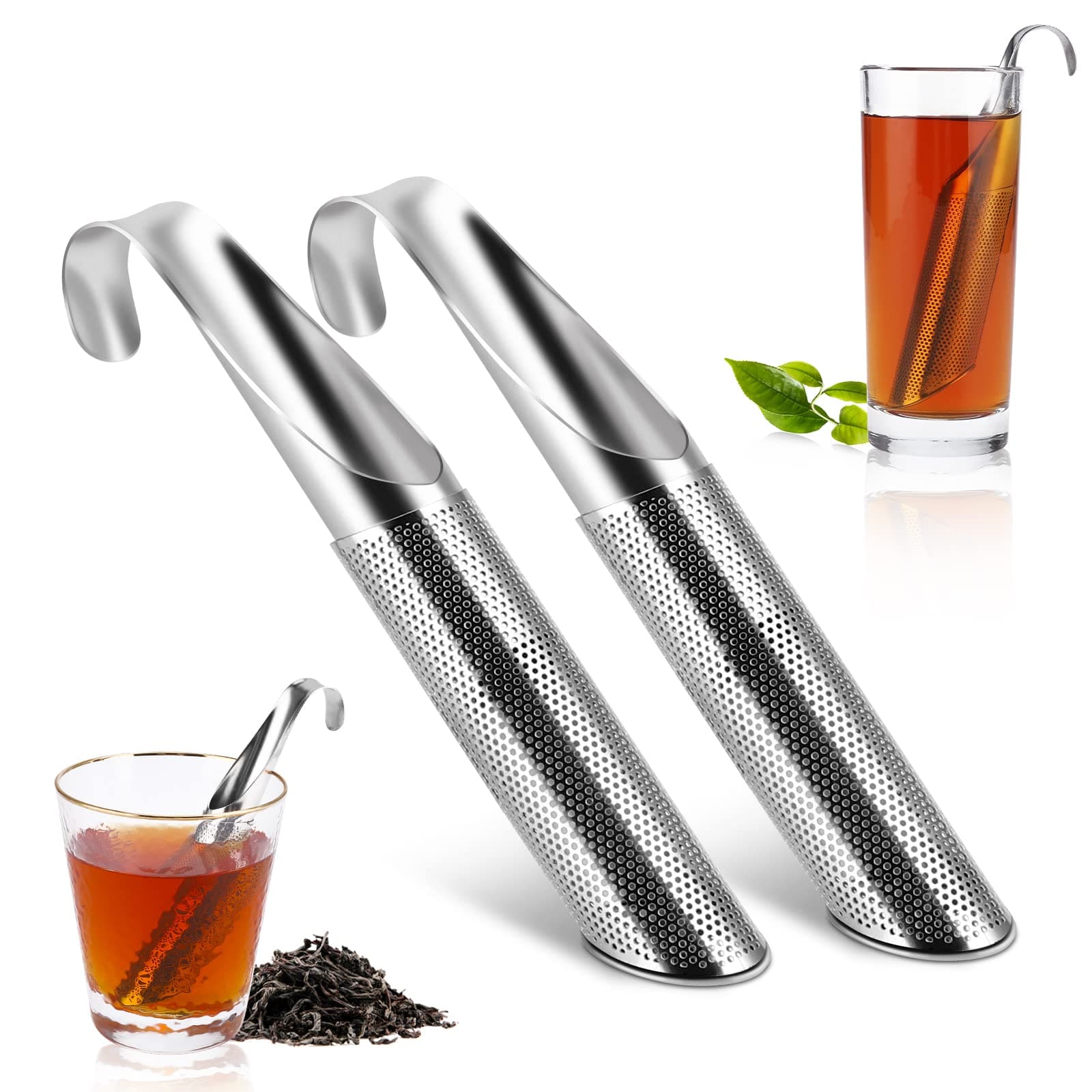 Tea Strainer, Tea Infuser for Loose Tea, 2 PCS Stainless Steel Tea Diffuser, Extra Fine Mesh Steeper to Steep Loose Leaf Tea Bigelow Herbal Tea Coffee, Suit for Brunch Afternoon Tea Cups Mugs