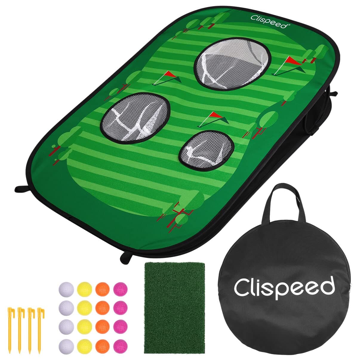 Clispeed Backyard Golf Cornhole Game – Foldable Golf Chipping Game for Backyard Office Indoor Outdoor, Includes Target, Chipping Mat, Foam Balls, Stakes and Carry Case