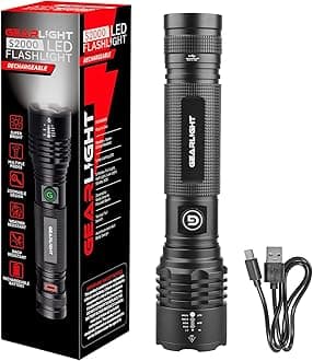 S2000 LED Rechargeable Flashlight High Lumens - Super Bright, Powerful, Mid-Size Tactical Flashlight for Outdoor Activity & Emergency Use
