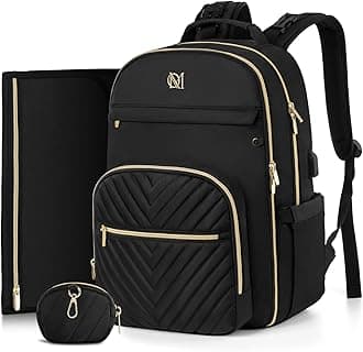 MOMUVO Diaper Bag Backpack, Quilted Baby Bag with Changing Pad & Stroller Straps & Pacifier Case, Large Travel Diaper Bags